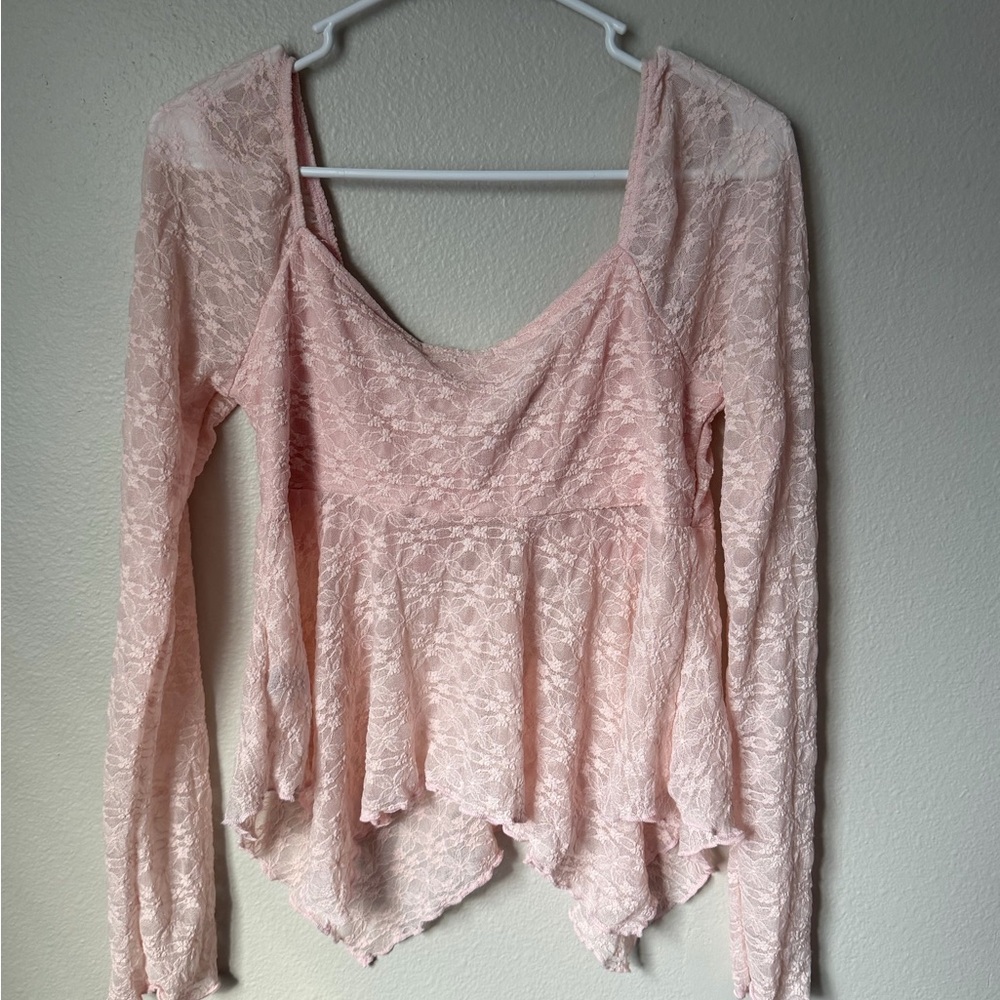 Women’s pink babydoll lace handkerchief hem top women’s XL Fairy Cottagecore - Picture 4 of 4